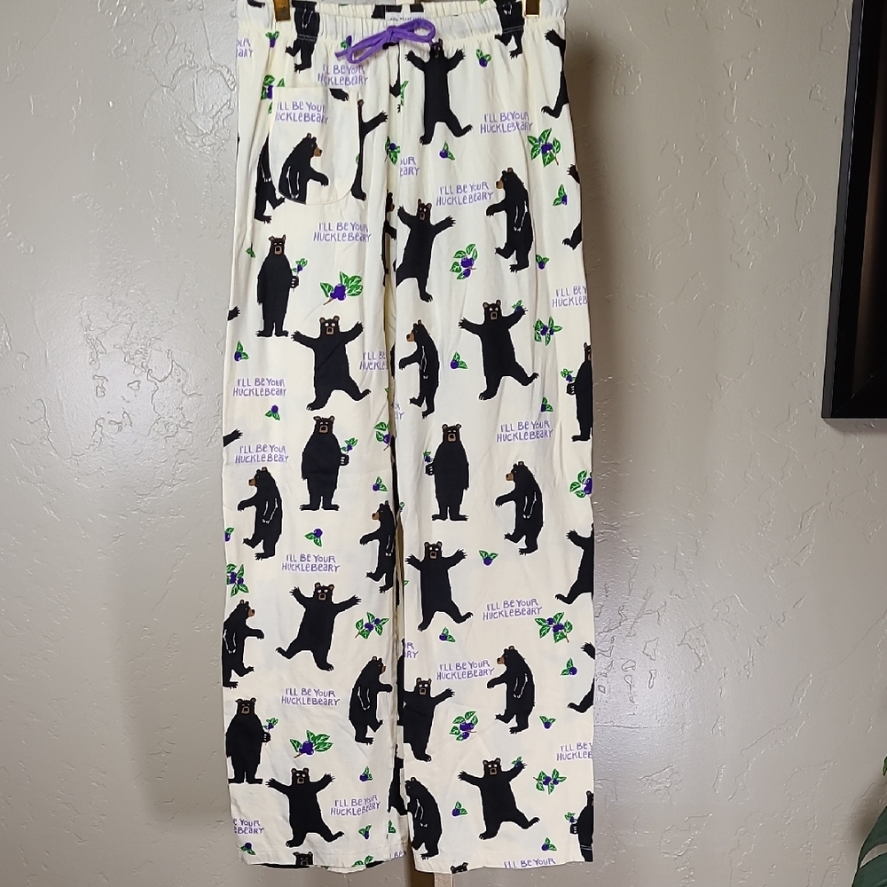 Little Blue House Bear Print Pajama Pants Cream Black Small 100% Cotton‎